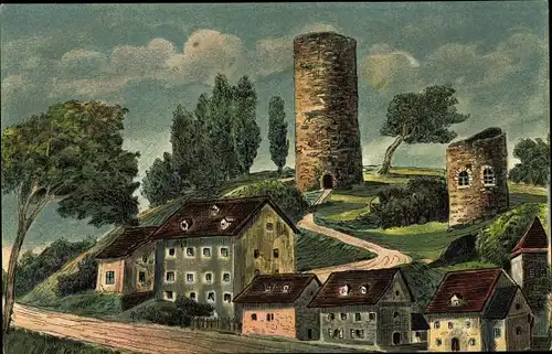 Künstler Ak Bad Lobenstein in Thüringen, Burgruine nach einem alten Gemälde