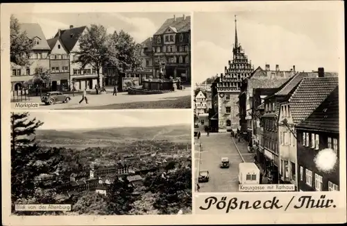 Ak Pößneck in Thüringen, Marktplatz, Krautgasse mit Rathaus, Blick v. Altenburg