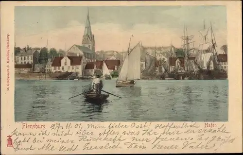 Ak Flensburg in Schleswig Holstein, Hafen, Ruderboote