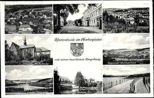 Ak Marienheide im Bergischen Land, Brucher Talsperre, Klosterkirche, Hauptstraße, Lingese Talsperre
