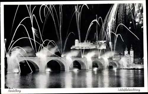 Ak Heidelberg am Neckar Baden Württemberg, Schlossbeleuchtung, Pyrotechnik