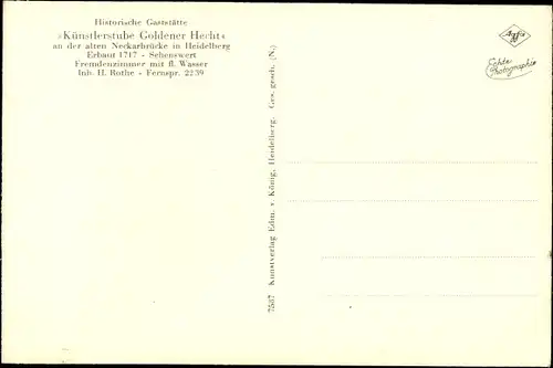 Ak Heidelberg am Neckar Baden Württemberg, Künstlerstube Goldener Hecht