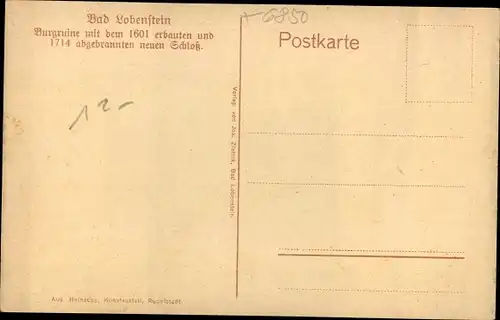 Künstler Ak Bad Lobenstein in Thüringen, Burgruine, Schloss