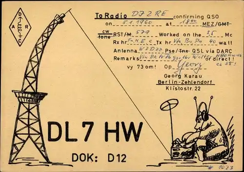 Ak QSL Karte, Funkerkarte, Berlin, Georg Karau, DL7HW