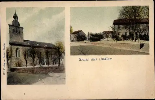 Ak Lindlar Oberbergischer Kreis, Kirche, Straßenpartie