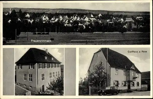 Ak Frauenzimmern Güglingen in Baden Württemberg, Gesamtansicht, Gasthaus zur Rose, Schulhaus