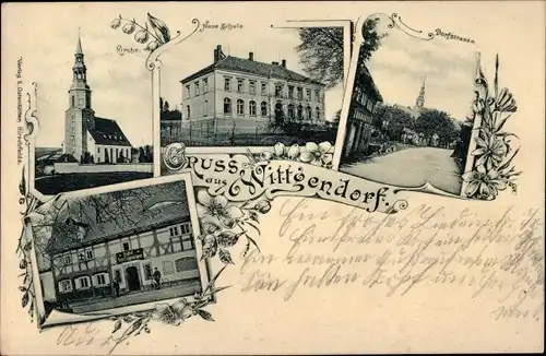 Ak Wittgendorf Zittau in Sachsen, Kirche, Neue Schule, Dorfstraße, Gasthof