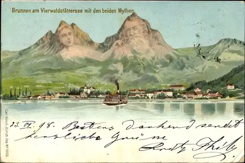 Litho Brunnen Kt Schwyz, Ort, Vierwaldstättersee, Mythen, Berggesichter