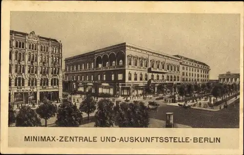 Ak Berlin Mitte, Minimax Zentrale und Auskunftsstelle, Unter den Linden