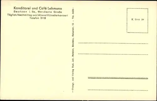 Ak Bautzen in der Oberlausitz, Konditorei, Café Lehmann, Innenansicht, Wendische Straße