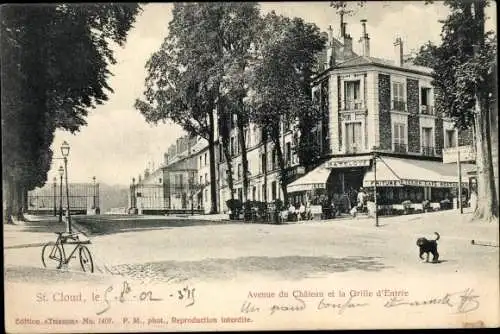 Ak Saint Cloud Hauts de Seine, Avenue du Chateau et la Grille d'Entree