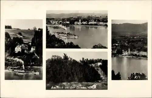 Ak Aschach an der Donau Oberösterreich, Panorama vom Ort, Salondampfer