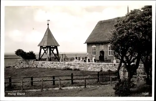 Ak Hallig Oland Nordfriesland, Kirche, Friedhof, Teilansicht