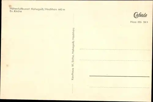 Ak Hohegeiß Braunlage im Oberharz, Ev. Kirche