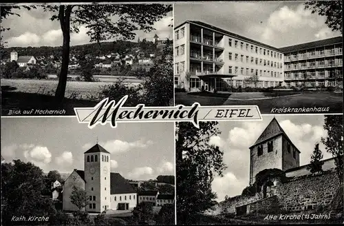 Ak Mechernich in der Eifel, Kreiskrankenhaus, Kirche, Blick auf den Ort