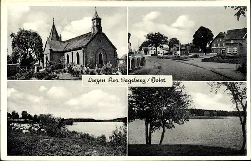 Ak Leezen Schleswig Holstein, Kirche, Straßenansicht, Uferpartie