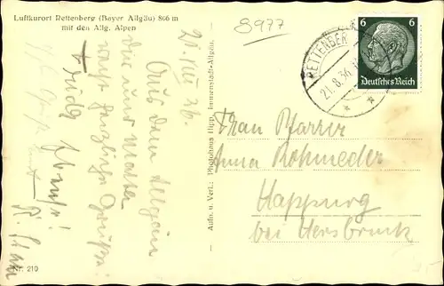Ak Rettenberg im Allgäu, Teilansicht mit Alpen