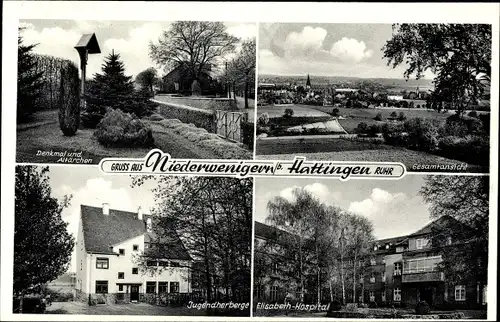 Ak Niederwenigern Hattingen an der Ruhr, Totale, Denkmal, Elisabethhospital, Jugendherberge