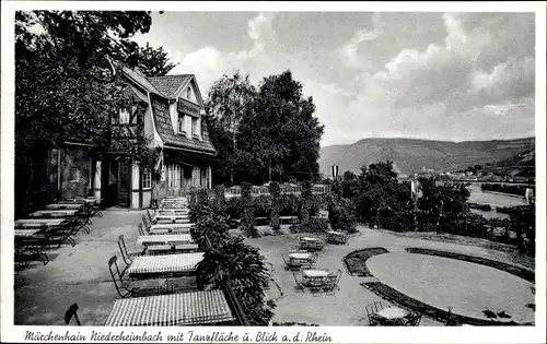 Ak Niederheimbach am Rhein, Märchenhain mit Tanzfläche und Blick a. d. Rhein