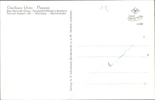 Ak Niederfell an der Mosel, Gasthaus Gries, Inh. Heinrich Gries