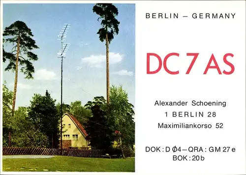 Ak QSL Karte, Funkerkarte, Berlin, Alexander Schoening, DC7AS