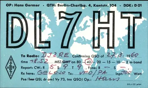 Ak QSL Karte, Funkerkarte, DL7HT, Hans Germer, Berlin