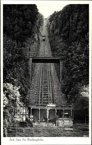 Ak Bad Ems im Rhein Lahn Kreis, Blick auf die Malbergbahn