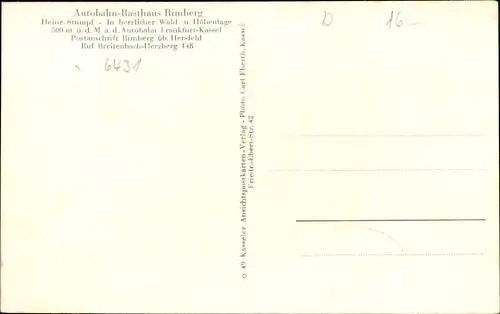 Ak Breitenbach, Autobahn Rasthaus Rimberg, Heinrich Stumpf