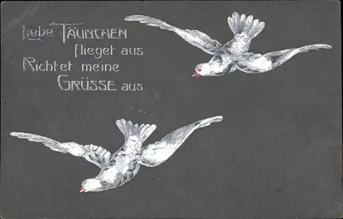 Litho Liebe Täubchen flieget aus, richtet meine Grüße aus, Tauben