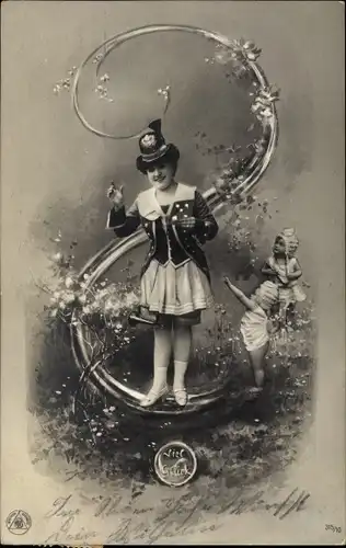 Ak Viel Glück, Frau und zwei Kinder