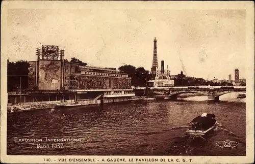 Ak Paris Frankreich, Exposition Internationale 1937, Vue d'ensemble, A gauche, le Pavillon de la CGT