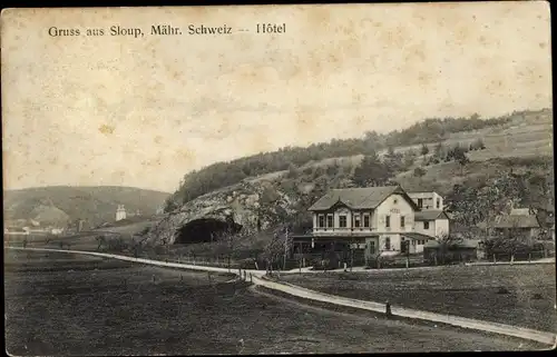 Ak Sloup Slaup Südmähren, Blick zum Hotel