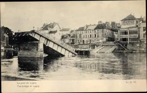 Ak Lagny sur Marne Seine et Marne, zerstörte Brücke