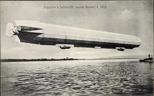 Ak Zeppelin's Luftschiff LZ 4 neues Modell, Über dem Bodensee, 1908