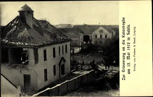Ak Sehlis Taucha in Nordsachsen, Neue Schule, Katastrophe am 12. Mai 1912