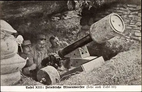 Ak Feindliche Minenwerfer, französische Soldaten, I. WK