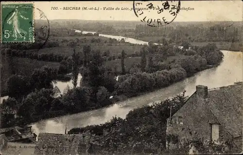 Ak Seiches Maine et Loire, Vallée du Loir, Vue prise de Matheflon