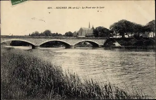 Ak Seiches Maine et Loire, Le Pont sur le Loir