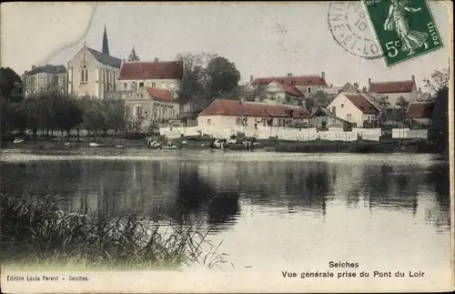 Ak Seiches Maine et Loire, Vue generale prise du Pont du Loir