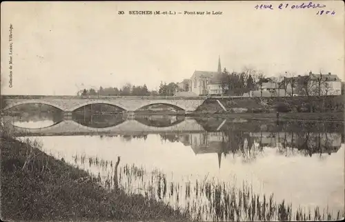 Ak Seiches Maine et Loire, Pont sur le Loir