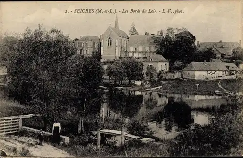 Ak Seiches Maine et Loire, Les Bords du Loir