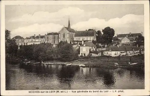 Ak Seiches Maine et Loire, Vue generale du bord du Loir