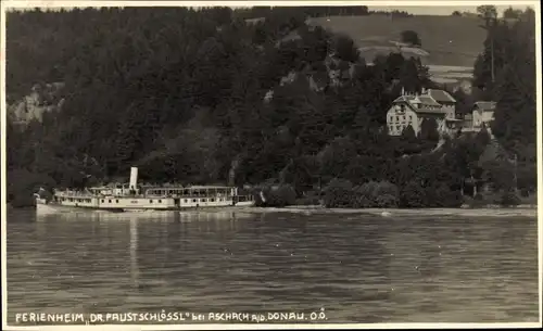 Ak Aschach an der Donau Oberösterreich, Ferienheim Dr. Faust Schlössl, Salondampfer