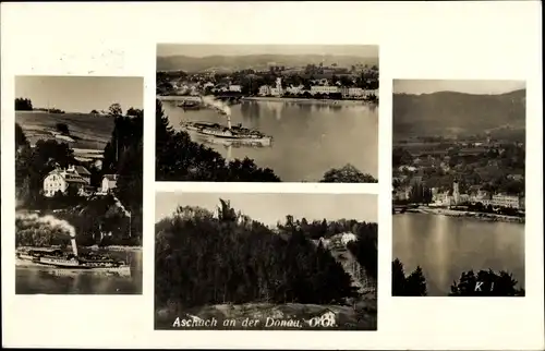 Ak Aschach an der Donau Oberösterreich, Panorama vom Ort, Salondampfer