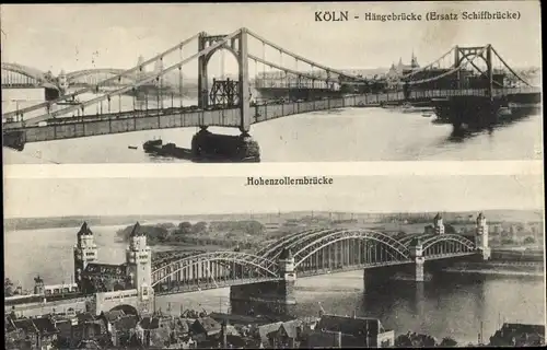 Ak Köln in Nordrhein Westfalen, Hängebrücke, Hohenzollernbrücke