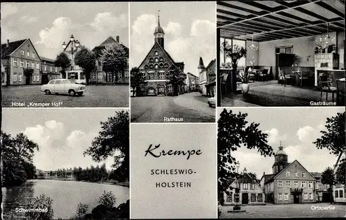 Ak Krempe in Holstein, Hotel Kremper Hof, Gasträume, Rathaus, Schwimmbad