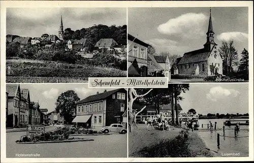 Ak Schenefeld in Schleswig Holstein, Holstenstraße, Bonifatiuskirche, Luisenbad, Totale