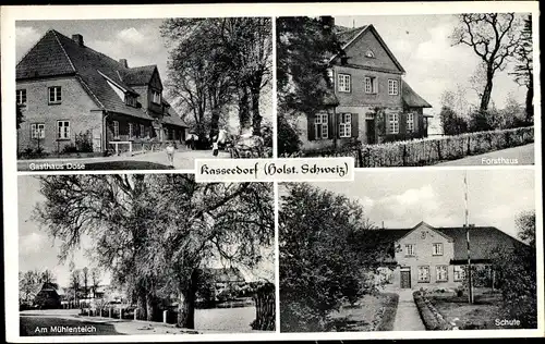 Ak Kasseedorf in Ostholstein, Forsthaus, Schule, Am Mühlenteich, Gasthaus