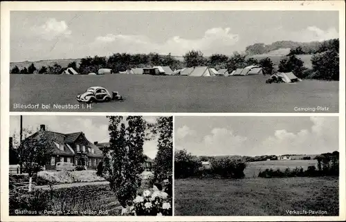 Ak Bliesdorf Schashagen in Ostholstein, Campingplatz, Gasthaus Zum weißen Ross, Verkaufspavillon