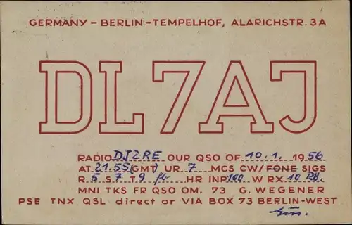 Ak QSL Karte, Funkerkarte, DL7AJ, G. Wegener, Berlin